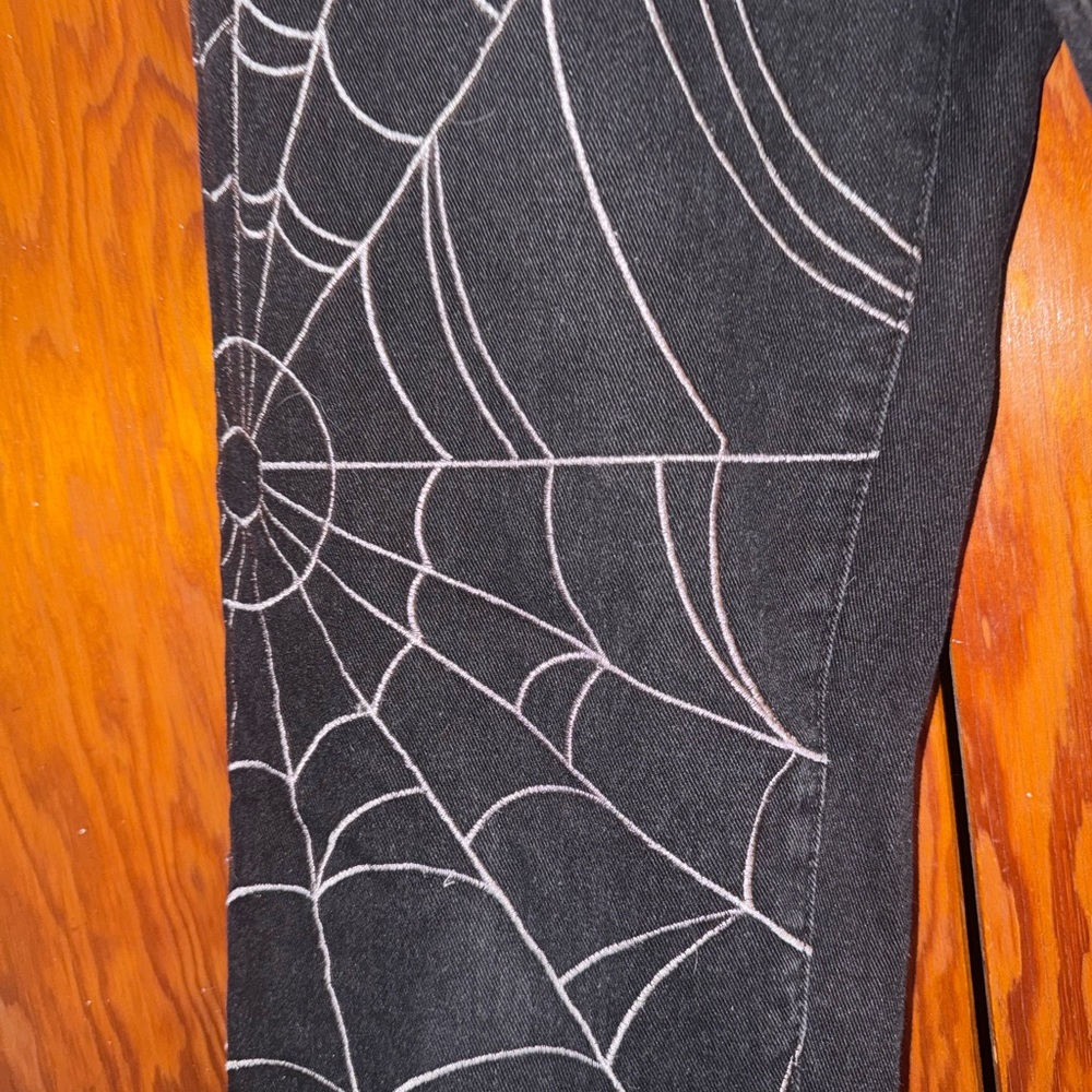 Black Spider Web Design Wide Leg Jeans - Picture 4 of 5